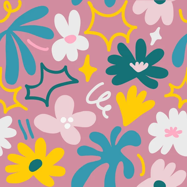 Abstract seamless pattern with cute hand drawn meadow flowers. Fashion stylish natural background. Hand drawn design elements for fabric, print, cover, banner, wrapping, wallpaper.