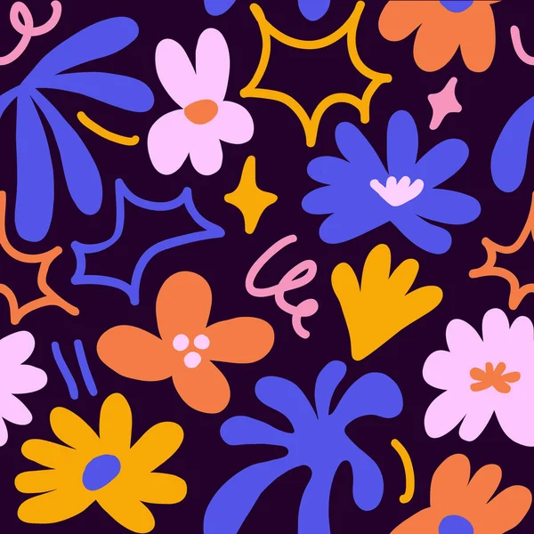 Abstract Seamless Pattern Cute Hand Drawn Meadow Flowers Fashion Stylish — Vetor de Stock