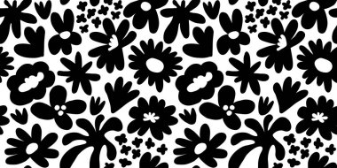 Abstract seamless pattern with cute hand drawn meadow flowers. Fashion stylish natural background. Hand drawn design elements for fabric, print, cover, banner, wrapping, wallpaper.