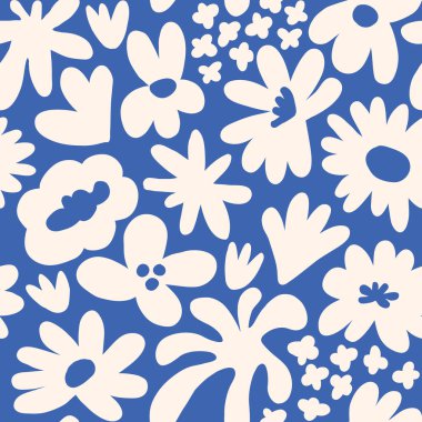 Abstract seamless pattern with cute hand drawn meadow flowers. Fashion stylish natural background. Hand drawn design elements for fabric, print, cover, banner, wrapping, wallpaper.