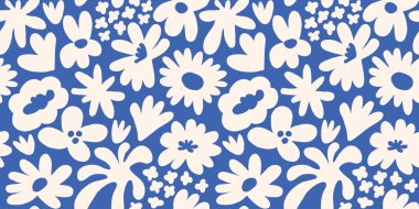 Abstract seamless pattern with cute hand drawn meadow flowers. Fashion stylish natural background. Hand drawn design elements for fabric, print, cover, banner, wrapping, wallpaper.