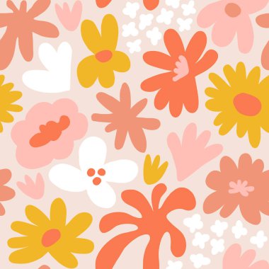 Abstract seamless pattern with cute hand drawn meadow flowers. Fashion stylish natural background. Hand drawn design elements for fabric, print, cover, banner, wrapping, wallpaper.