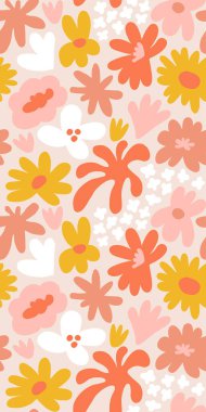 Abstract seamless pattern with cute hand drawn meadow flowers. Fashion stylish natural background. Hand drawn design elements for fabric, print, cover, banner, wrapping, wallpaper.