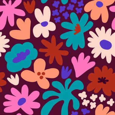 Abstract seamless pattern with cute hand drawn meadow flowers. Fashion stylish natural background. Hand drawn design elements for fabric, print, cover, banner, wrapping, wallpaper.