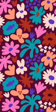 Abstract seamless pattern with cute hand drawn meadow flowers. Fashion stylish natural background. Hand drawn design elements for fabric, print, cover, banner, wrapping, wallpaper.