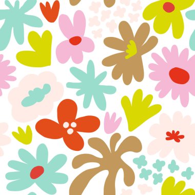 Abstract seamless pattern with cute hand drawn meadow flowers. Fashion stylish natural background. Hand drawn design elements for fabric, print, cover, banner, wrapping, wallpaper.