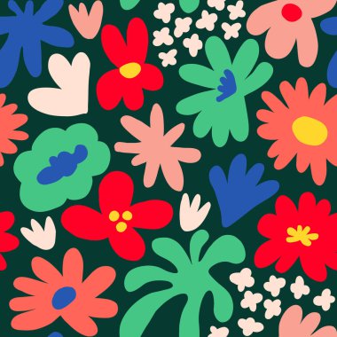 Abstract seamless pattern with cute hand drawn meadow flowers. Fashion stylish natural background. Hand drawn design elements for fabric, print, cover, banner, wrapping, wallpaper.