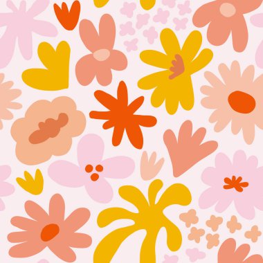 Abstract seamless pattern with cute hand drawn meadow flowers. Fashion stylish natural background. Hand drawn design elements for fabric, print, cover, banner, wrapping, wallpaper.