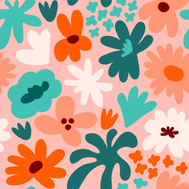 Abstract seamless pattern with cute hand drawn meadow flowers. Fashion stylish natural background. Hand drawn design elements for fabric, print, cover, banner, wrapping, wallpaper.