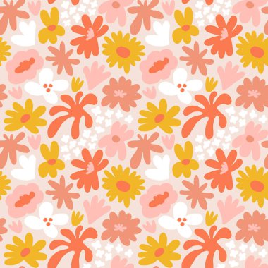 Abstract seamless pattern with cute hand drawn meadow flowers. Fashion stylish natural background. Hand drawn design elements for fabric, print, cover, banner, wrapping, wallpaper.
