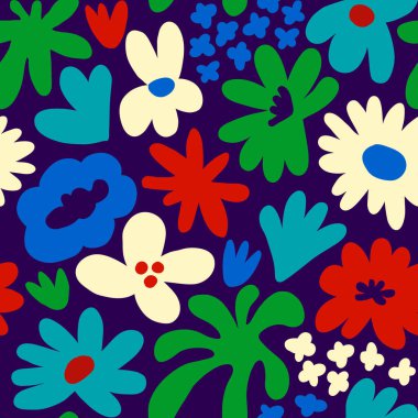 Abstract seamless pattern with cute hand drawn meadow flowers. Fashion stylish natural background. Hand drawn design elements for fabric, print, cover, banner, wrapping, wallpaper.