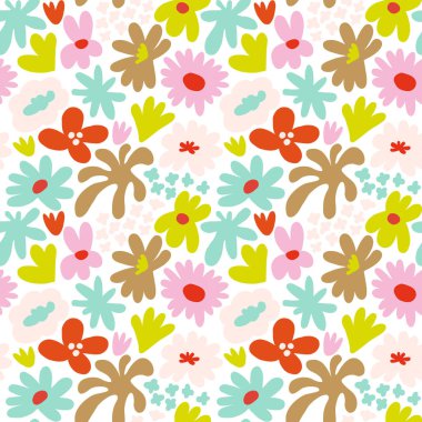 Abstract seamless pattern with cute hand drawn meadow flowers. Fashion stylish natural background. Hand drawn design elements for fabric, print, cover, banner, wrapping, wallpaper.