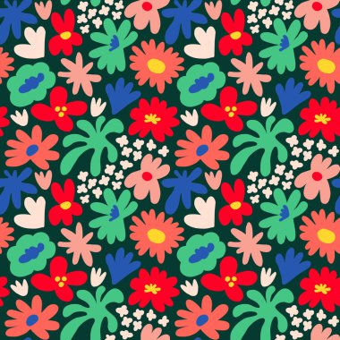 Abstract seamless pattern with cute hand drawn meadow flowers. Fashion stylish natural background. Hand drawn design elements for fabric, print, cover, banner, wrapping, wallpaper.