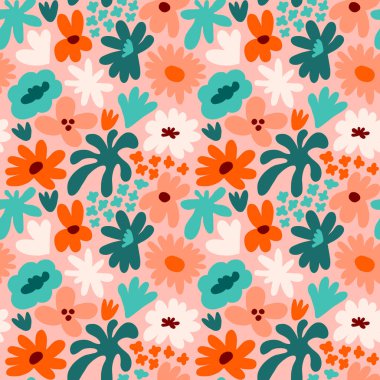 Abstract seamless pattern with cute hand drawn meadow flowers. Fashion stylish natural background. Hand drawn design elements for fabric, print, cover, banner, wrapping, wallpaper.