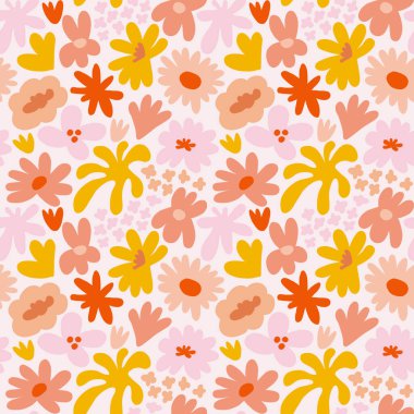 Abstract seamless pattern with cute hand drawn meadow flowers. Fashion stylish natural background. Hand drawn design elements for fabric, print, cover, banner, wrapping, wallpaper.