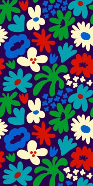 Abstract seamless pattern with cute hand drawn meadow flowers. Fashion stylish natural background. Hand drawn design elements for fabric, print, cover, banner, wrapping, wallpaper.