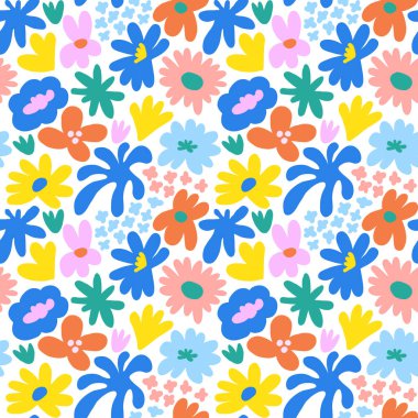 Abstract seamless pattern with cute hand drawn meadow flowers. Fashion stylish natural background. Hand drawn design elements for fabric, print, cover, banner, wrapping, wallpaper.