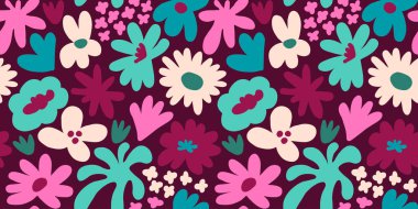 Abstract seamless pattern with cute hand drawn meadow flowers. Fashion stylish natural background. Hand drawn design elements for fabric, print, cover, banner, wrapping, wallpaper.