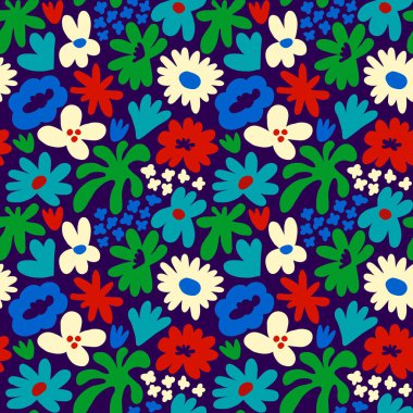 Abstract seamless pattern with cute hand drawn meadow flowers. Fashion stylish natural background. Hand drawn design elements for fabric, print, cover, banner, wrapping, wallpaper.