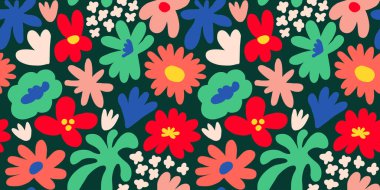 Abstract seamless pattern with cute hand drawn meadow flowers. Fashion stylish natural background. Hand drawn design elements for fabric, print, cover, banner, wrapping, wallpaper.