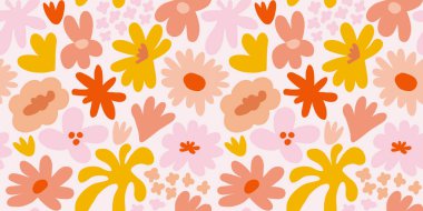 Abstract seamless pattern with cute hand drawn meadow flowers. Fashion stylish natural background. Hand drawn design elements for fabric, print, cover, banner, wrapping, wallpaper.