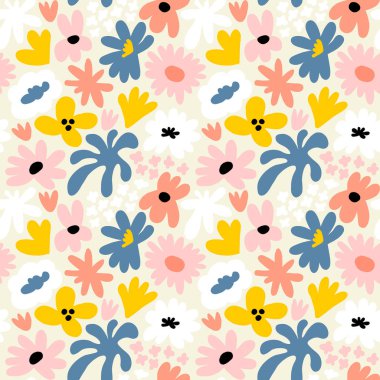 Abstract seamless pattern with cute hand drawn meadow flowers. Fashion stylish natural background. Hand drawn design elements for fabric, print, cover, banner, wrapping, wallpaper.
