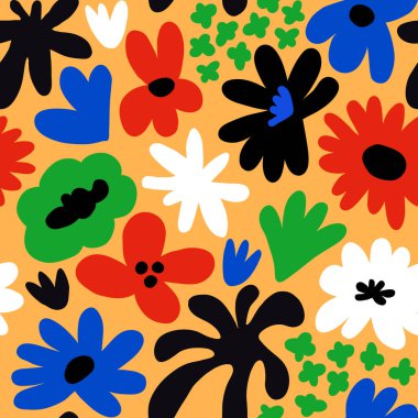 Abstract seamless pattern with cute hand drawn meadow flowers. Fashion stylish natural background. Hand drawn design elements for fabric, print, cover, banner, wrapping, wallpaper.