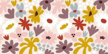 Abstract seamless pattern with cute hand drawn meadow flowers. Fashion stylish natural background. Hand drawn design elements for fabric, print, cover, banner, wrapping, wallpaper.
