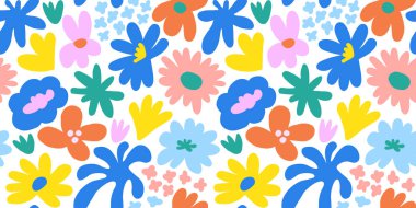 Abstract seamless pattern with cute hand drawn meadow flowers. Fashion stylish natural background. Hand drawn design elements for fabric, print, cover, banner, wrapping, wallpaper.