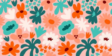 Abstract seamless pattern with cute hand drawn meadow flowers. Fashion stylish natural background. Hand drawn design elements for fabric, print, cover, banner, wrapping, wallpaper.