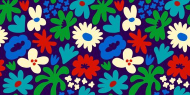 Abstract seamless pattern with cute hand drawn meadow flowers. Fashion stylish natural background. Hand drawn design elements for fabric, print, cover, banner, wrapping, wallpaper.