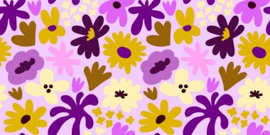 Abstract seamless pattern with cute hand drawn meadow flowers. Fashion stylish natural background. Hand drawn design elements for fabric, print, cover, banner, wrapping, wallpaper.