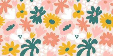 Abstract seamless pattern with cute hand drawn meadow flowers. Fashion stylish natural background. Hand drawn design elements for fabric, print, cover, banner, wrapping, wallpaper.