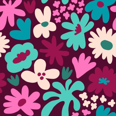 Abstract seamless pattern with cute hand drawn meadow flowers. Fashion stylish natural background. Hand drawn design elements for fabric, print, cover, banner, wrapping, wallpaper.