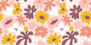 Abstract seamless pattern with cute hand drawn meadow flowers. Fashion stylish natural background. Hand drawn design elements for fabric, print, cover, banner, wrapping, wallpaper.