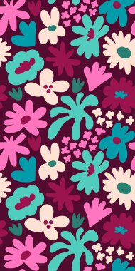 Abstract seamless pattern with cute hand drawn meadow flowers. Fashion stylish natural background. Hand drawn design elements for fabric, print, cover, banner, wrapping, wallpaper.