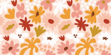 Abstract seamless pattern with cute hand drawn meadow flowers. Fashion stylish natural background. Hand drawn design elements for fabric, print, cover, banner, wrapping, wallpaper.