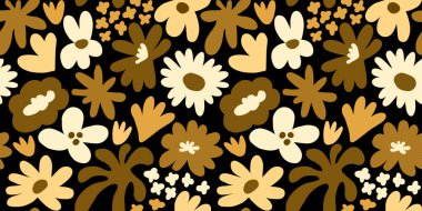 Abstract seamless pattern with cute hand drawn meadow flowers. Fashion stylish natural background. Hand drawn design elements for fabric, print, cover, banner, wrapping, wallpaper.