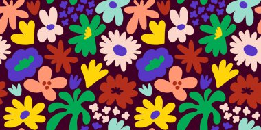 Abstract seamless pattern with cute hand drawn meadow flowers. Fashion stylish natural background. Hand drawn design elements for fabric, print, cover, banner, wrapping, wallpaper.