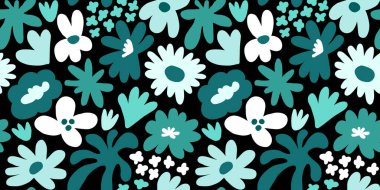 Abstract seamless pattern with cute hand drawn meadow flowers. Fashion stylish natural background. Hand drawn design elements for fabric, print, cover, banner, wrapping, wallpaper.