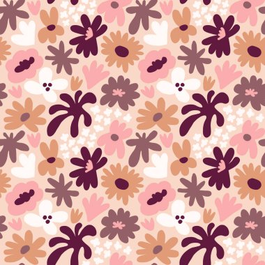 Abstract seamless pattern with cute hand drawn meadow flowers. Fashion stylish natural background. Hand drawn design elements for fabric, print, cover, banner, wrapping, wallpaper.