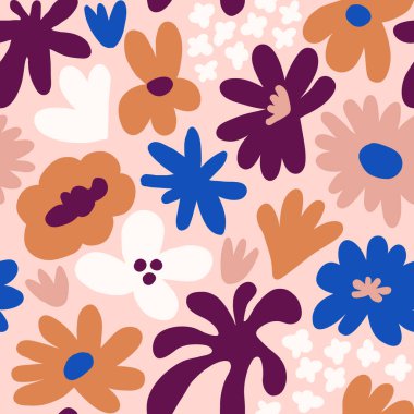 Abstract seamless pattern with cute hand drawn meadow flowers. Fashion stylish natural background. Hand drawn design elements for fabric, print, cover, banner, wrapping, wallpaper.