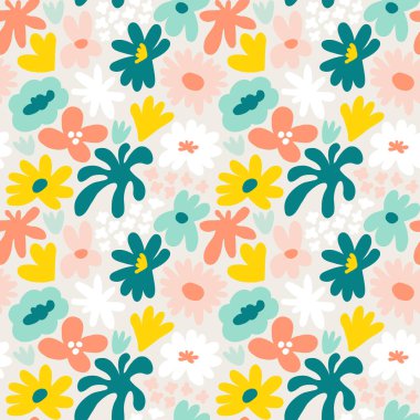 Abstract seamless pattern with cute hand drawn meadow flowers. Fashion stylish natural background. Hand drawn design elements for fabric, print, cover, banner, wrapping, wallpaper.