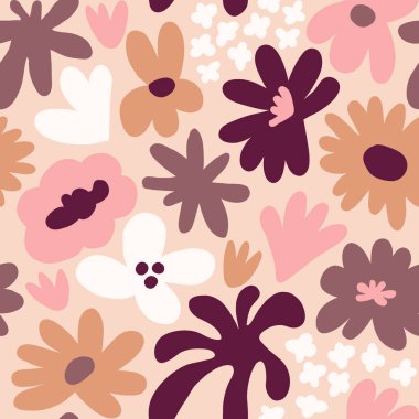 Abstract seamless pattern with cute hand drawn meadow flowers. Fashion stylish natural background. Hand drawn design elements for fabric, print, cover, banner, wrapping, wallpaper.