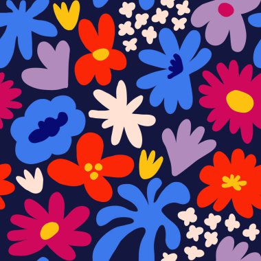 Abstract seamless pattern with cute hand drawn meadow flowers. Fashion stylish natural background. Hand drawn design elements for fabric, print, cover, banner, wrapping, wallpaper.