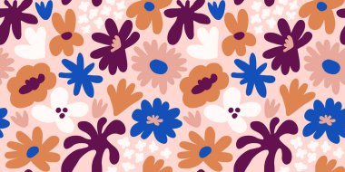 Abstract seamless pattern with cute hand drawn meadow flowers. Fashion stylish natural background. Hand drawn design elements for fabric, print, cover, banner, wrapping, wallpaper.
