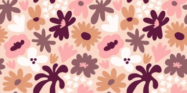 Abstract seamless pattern with cute hand drawn meadow flowers. Fashion stylish natural background. Hand drawn design elements for fabric, print, cover, banner, wrapping, wallpaper.