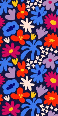 Abstract seamless pattern with cute hand drawn meadow flowers. Fashion stylish natural background. Hand drawn design elements for fabric, print, cover, banner, wrapping, wallpaper.