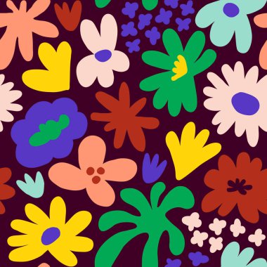 Abstract seamless pattern with cute hand drawn meadow flowers. Fashion stylish natural background. Hand drawn design elements for fabric, print, cover, banner, wrapping, wallpaper.