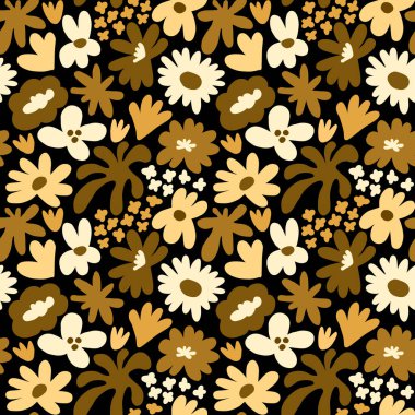 Abstract seamless pattern with cute hand drawn meadow flowers. Fashion stylish natural background. Hand drawn design elements for fabric, print, cover, banner, wrapping, wallpaper.
